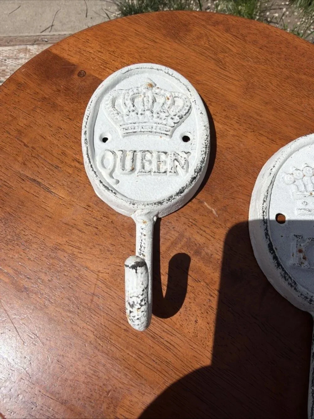 King and Queen Crown Cast Iron Oval Wall Hooks - Antique Distress Finish